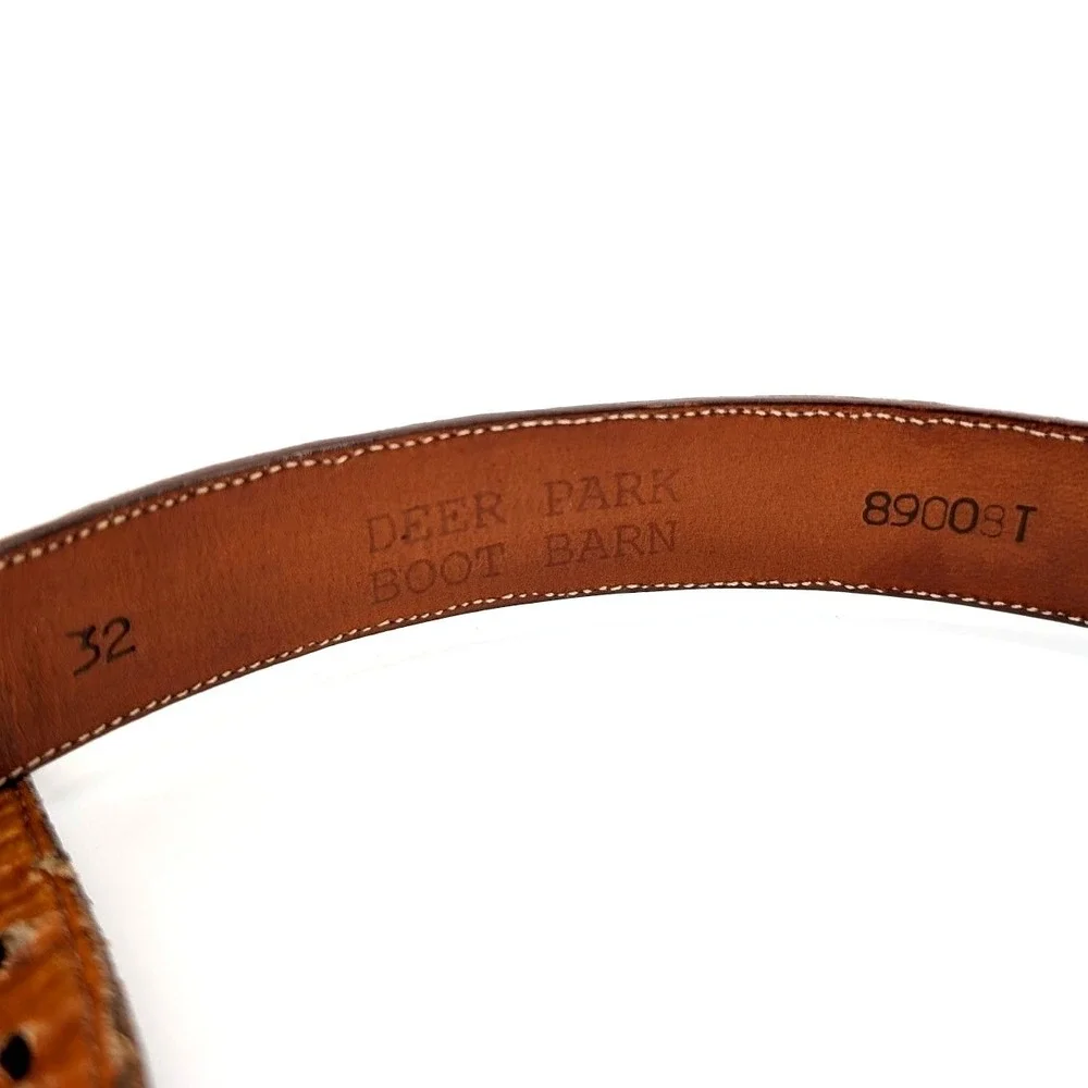 Deer Park Genuine Ostrich Leather Western Belt‎ Brown Cognac Size 32